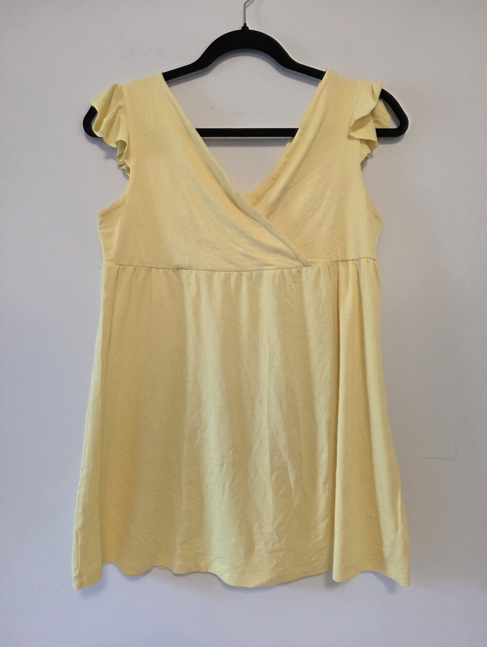 Yellow V Neck Top, flutted sleeves.